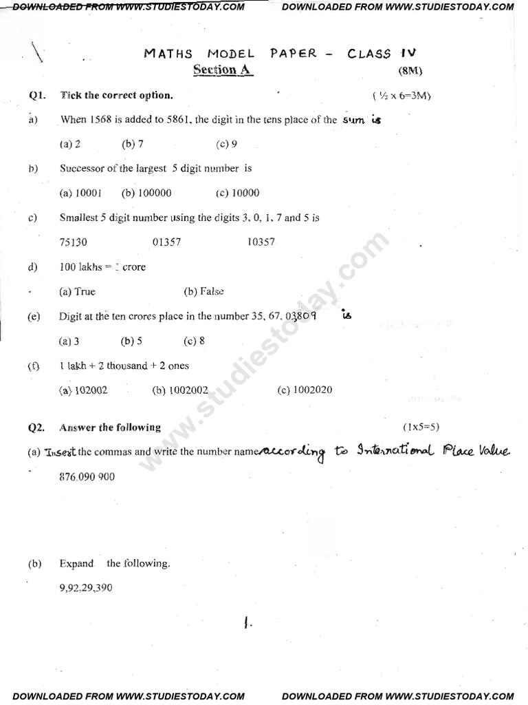 CBSE Class 4 Maths Revision Worksheet (4) | PDF | Radius | Number Theory