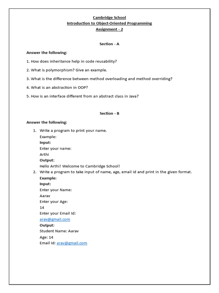 Introduction To Object Oriented Programming - Assignment 2 | PDF