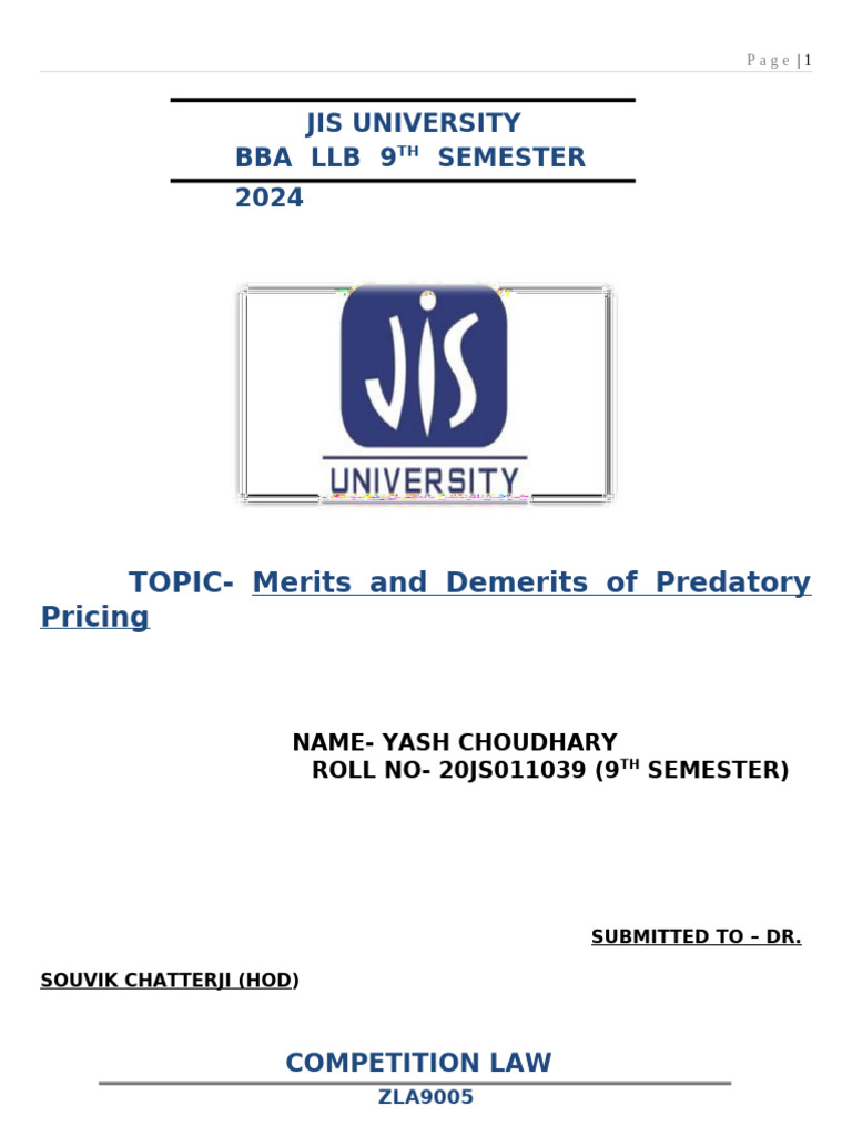 YASH CHOUDHARY COMPETITON LAW ASSIGNMENT 1 | PDF | Pricing | Market ...