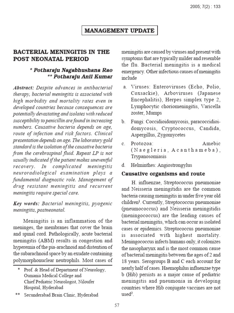 Bacterial Meningitis in Post Neonates | PDF | Meningitis | Pneumonia