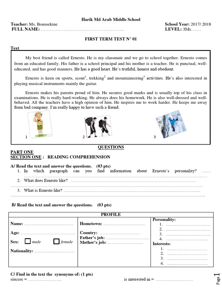 3Ms First Term Test Questions | PDF | Linguistics