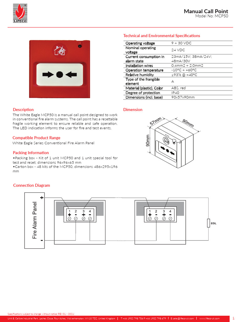 MCP50 Manual Call Point Wiring Guide | PDF | Manufactured Goods | Equipment