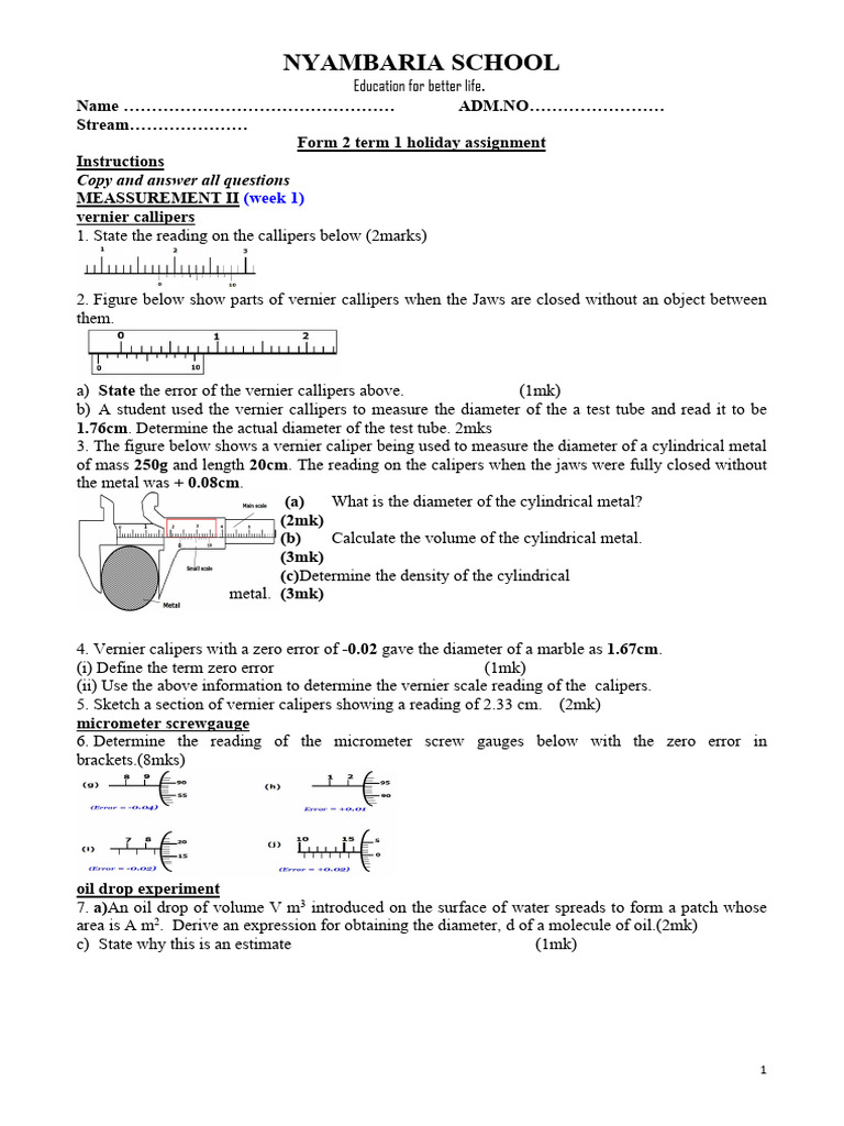 Form 2 Physics Holiday Assignment | PDF | Applied And Interdisciplinary ...
