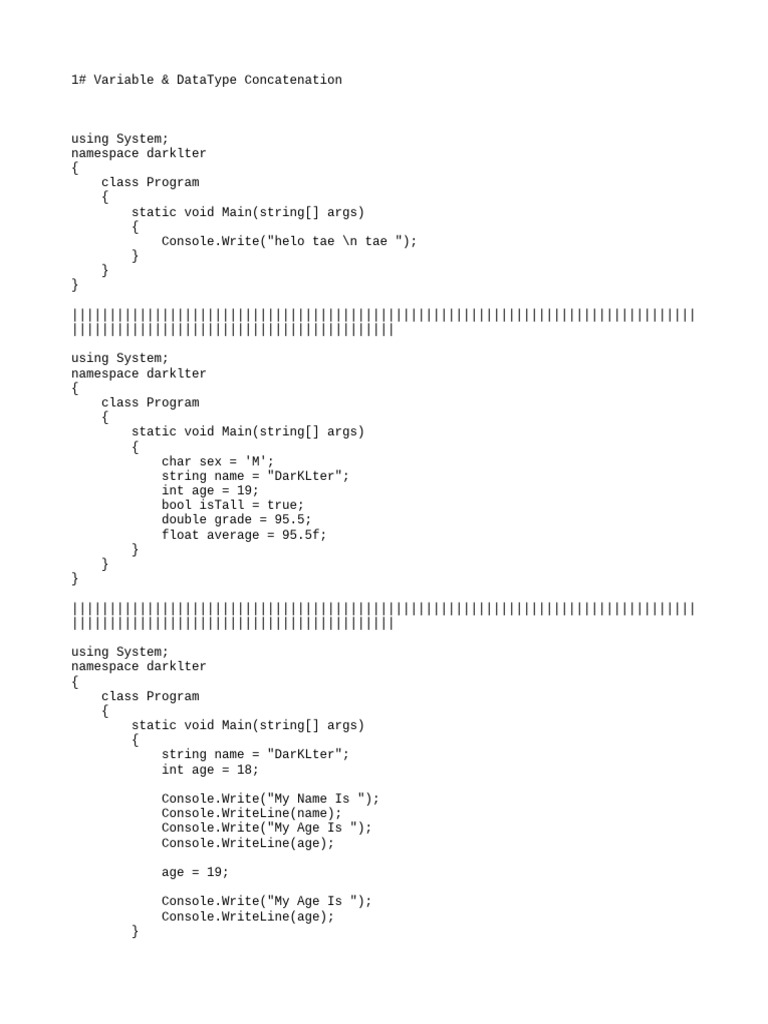 2# Variables & Datatypes Concatenation | PDF
