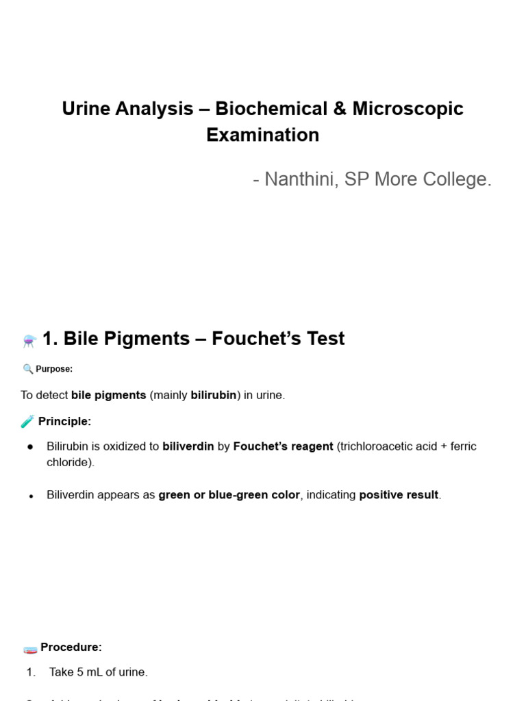 Urine Analysis - Biochemical & Microscopic Examination | PDF