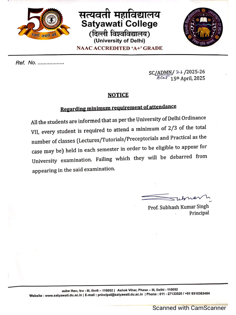 Notice Reg Minimum Requirement of Attendance | PDF
