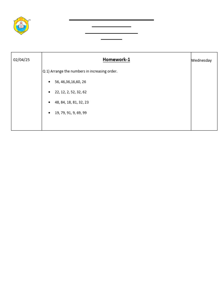 Class II Maths Homework Assignment | PDF