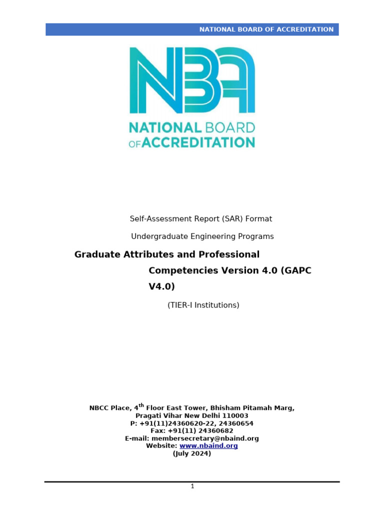 NBA Self-Assessment Report for Engineering | PDF | Curriculum | Engineering