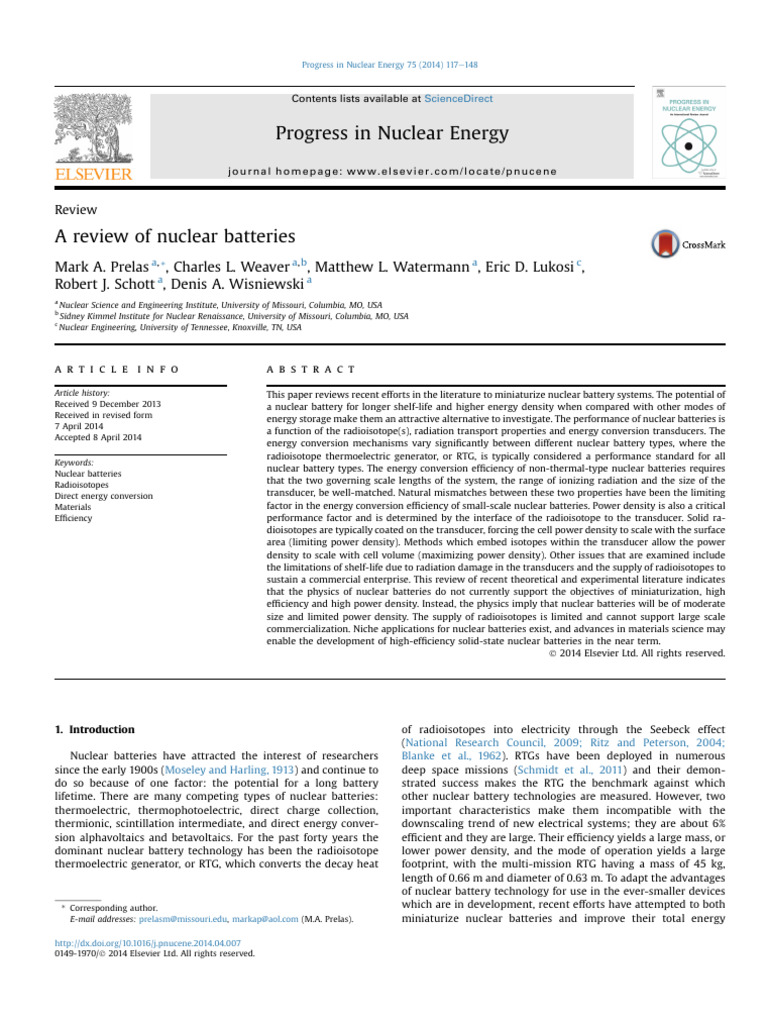 Review of Nuclear Battery Technologies | PDF | Nuclear Fission | Electron
