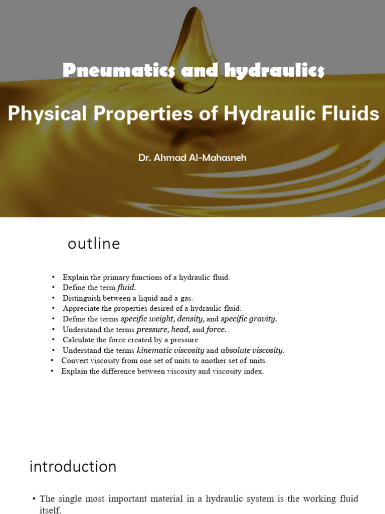 Hydraulic Fluid Properties and Functions | PDF | Viscosity | Liquids