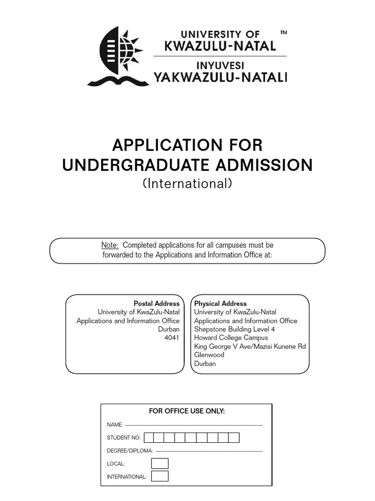 UKZN Undergraduate Admission Application | PDF | Surety | Postgraduate ...