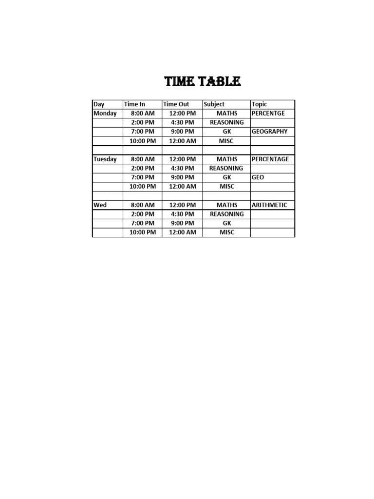 Time Table | PDF