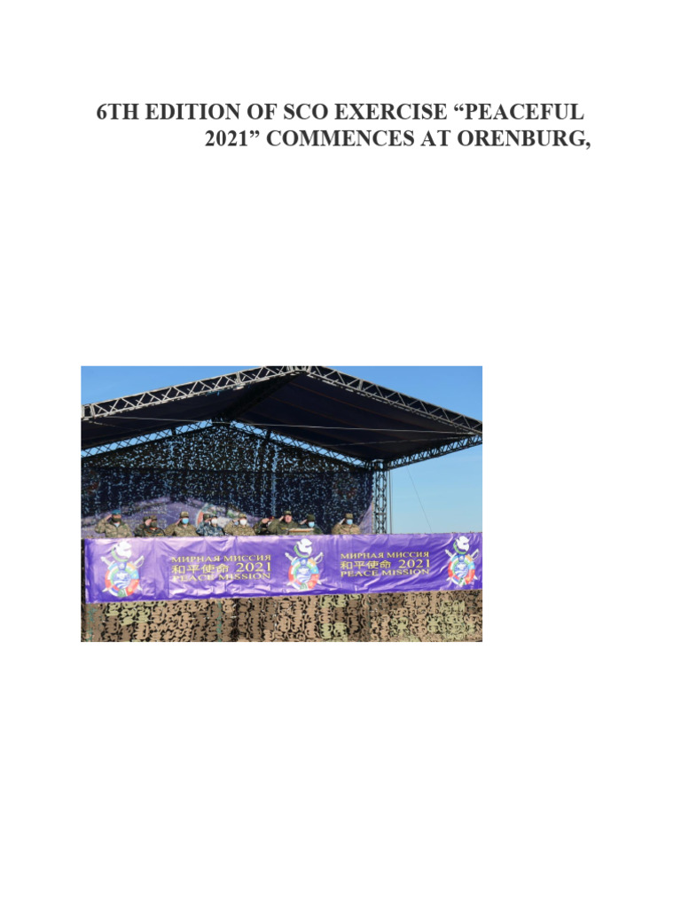 SCO Peaceful Mission 2021 Begins in Russia | PDF