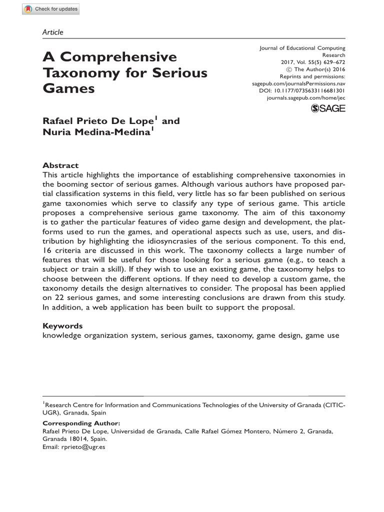 A Comprehensive Taxonomy For Serious Games | PDF | Simulation | English ...