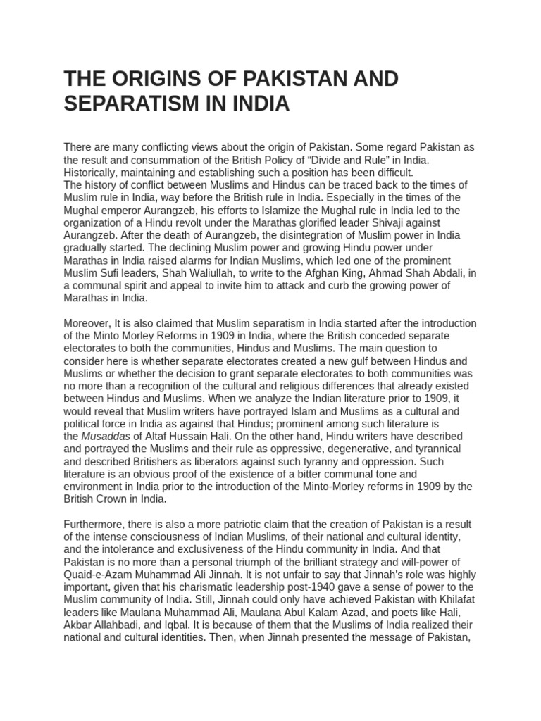 My Article On The Origins of Pakistan Ideology | PDF | Muhammad Ali ...