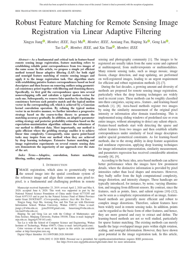 Robust Feature Matching in Remote Sensing | PDF | Applied Mathematics