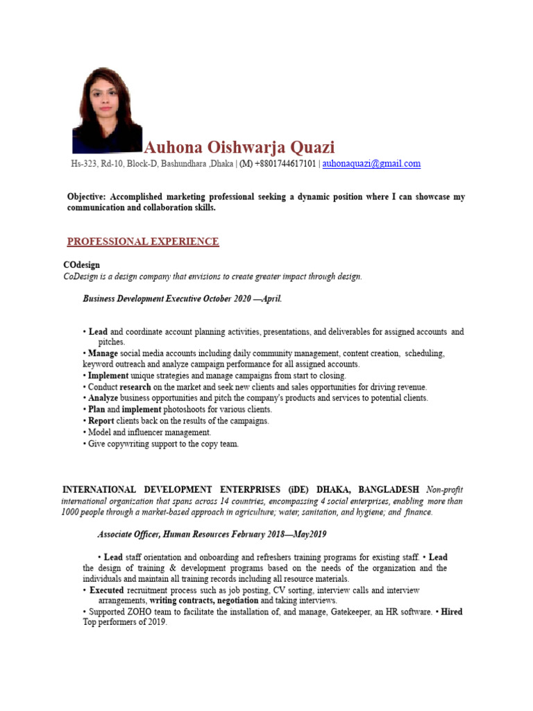 021-Auhona+Quazi Resume+ | PDF | Recruitment | Human Resource Management