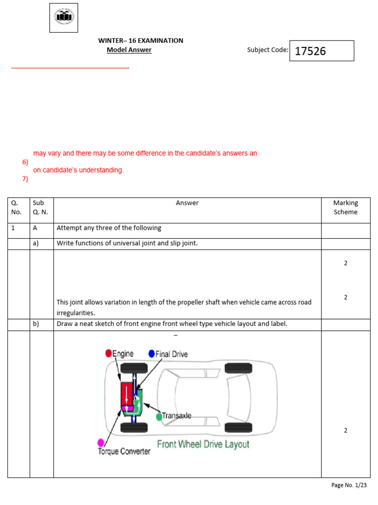 2016 Winter Model Answer Paper | PDF | Internal Combustion Engine | Axle
