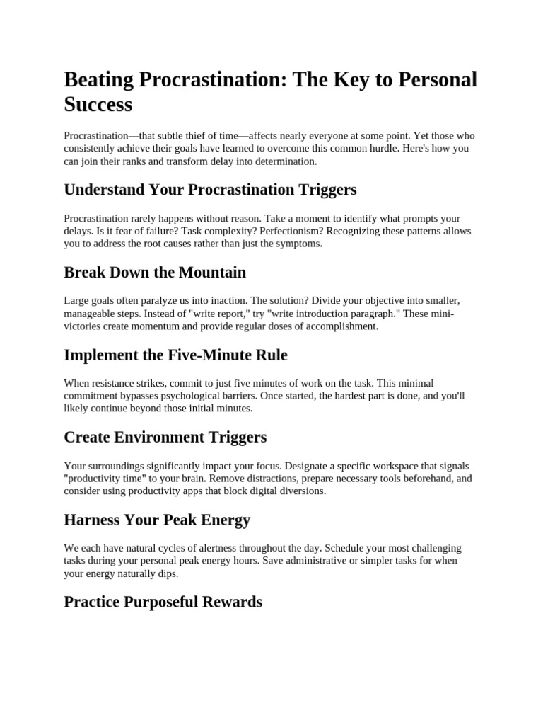 Overcoming Procrastination for Success | PDF | Procrastination ...