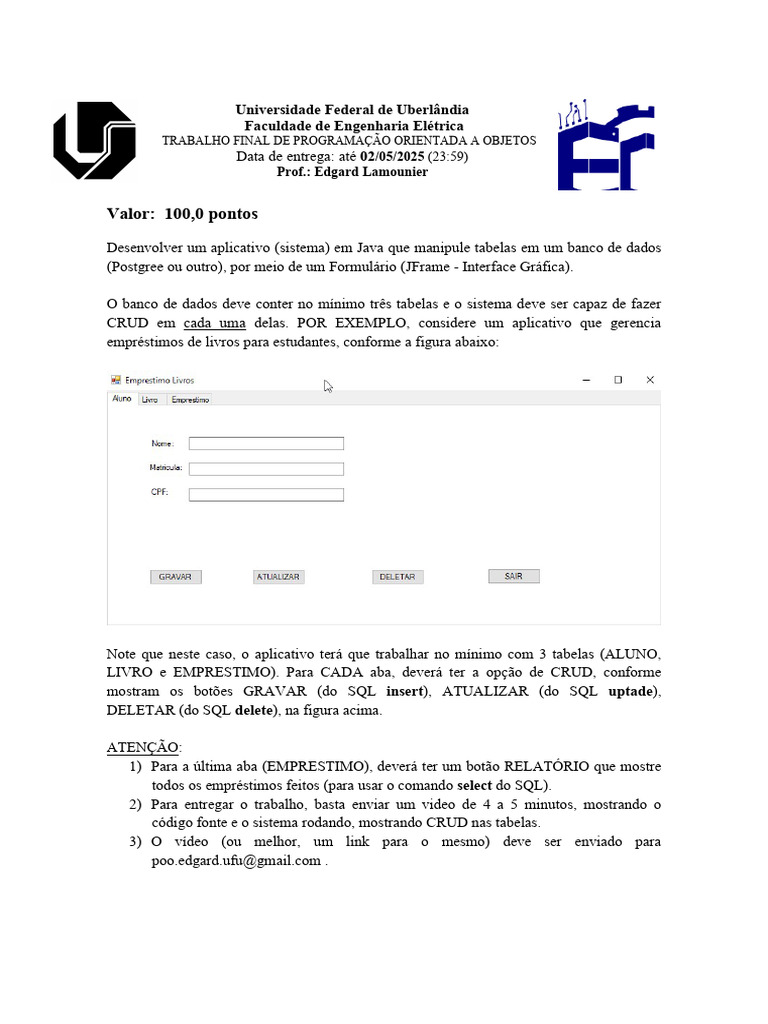 Aplicativo Java para CRUD em Banco de Dados | PDF