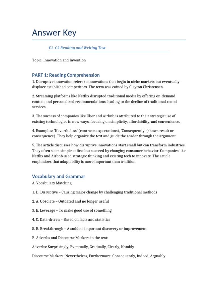 C1-C2_Reading_Writing_Test_Answer_Key | PDF