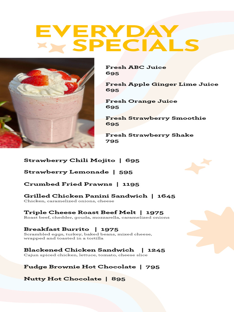 Espresso Menu and Specials Overview | PDF | Hamburgers | Sauce