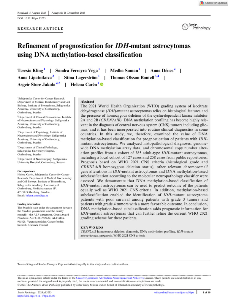 Refinement of Prognostication For IDH Mutant Astrocytomas Using DNA ...