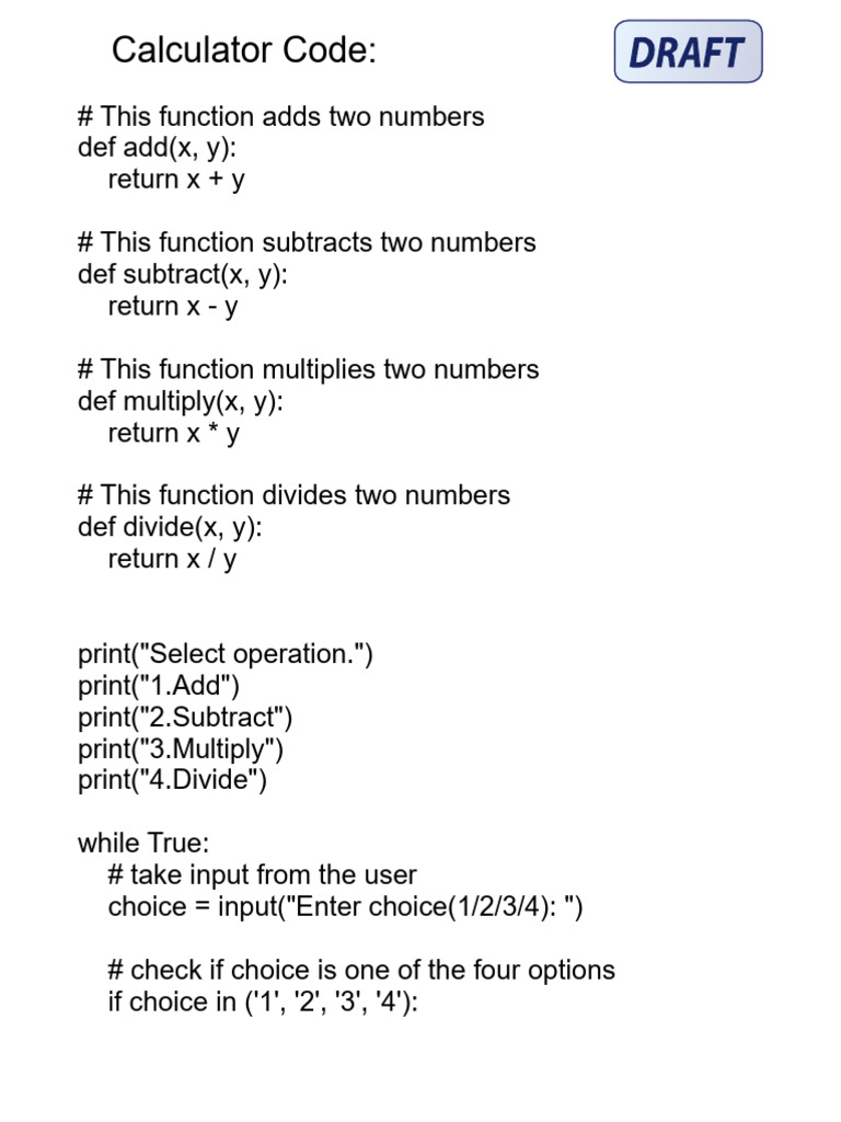 Basic Python Calculator Functions | PDF