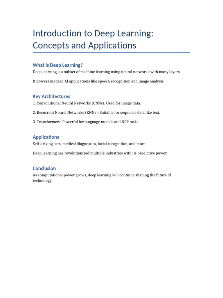Deep Learning: Concepts & Applications | PDF