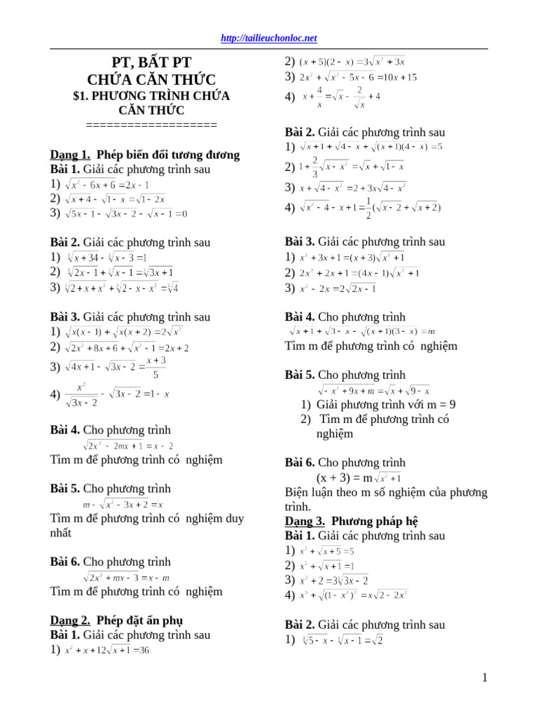 10 Toan Bai Tap On Tap Toan 10 Phuong Trinh He PT 10 | PDF