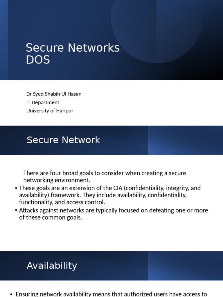 7 Secure Network DoS | PDF | Denial Of Service Attack | Transmission ...