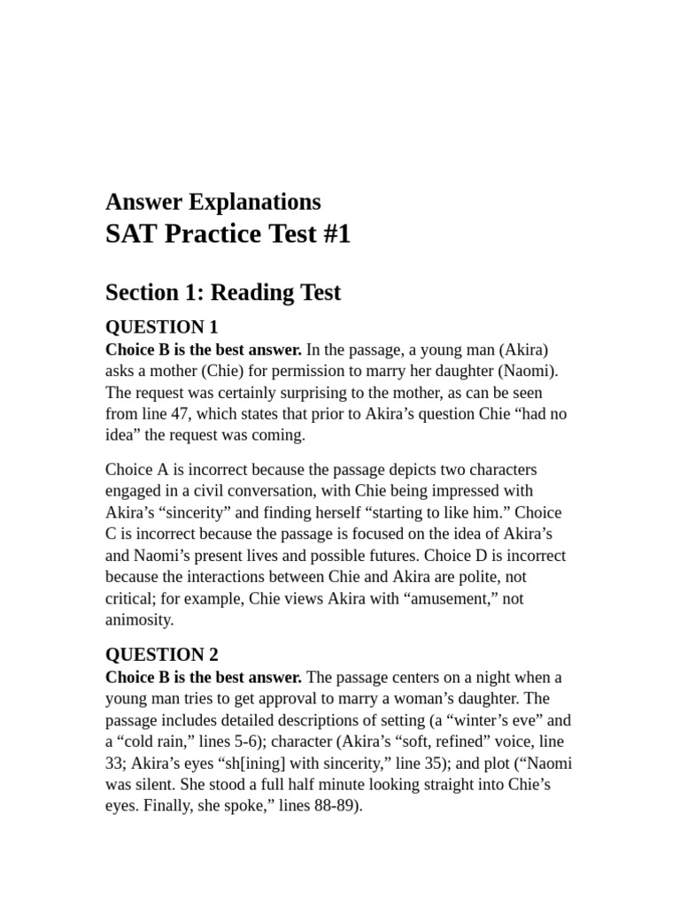 SAT Reading Test #1 Answer Key | PDF | Dna | Gift