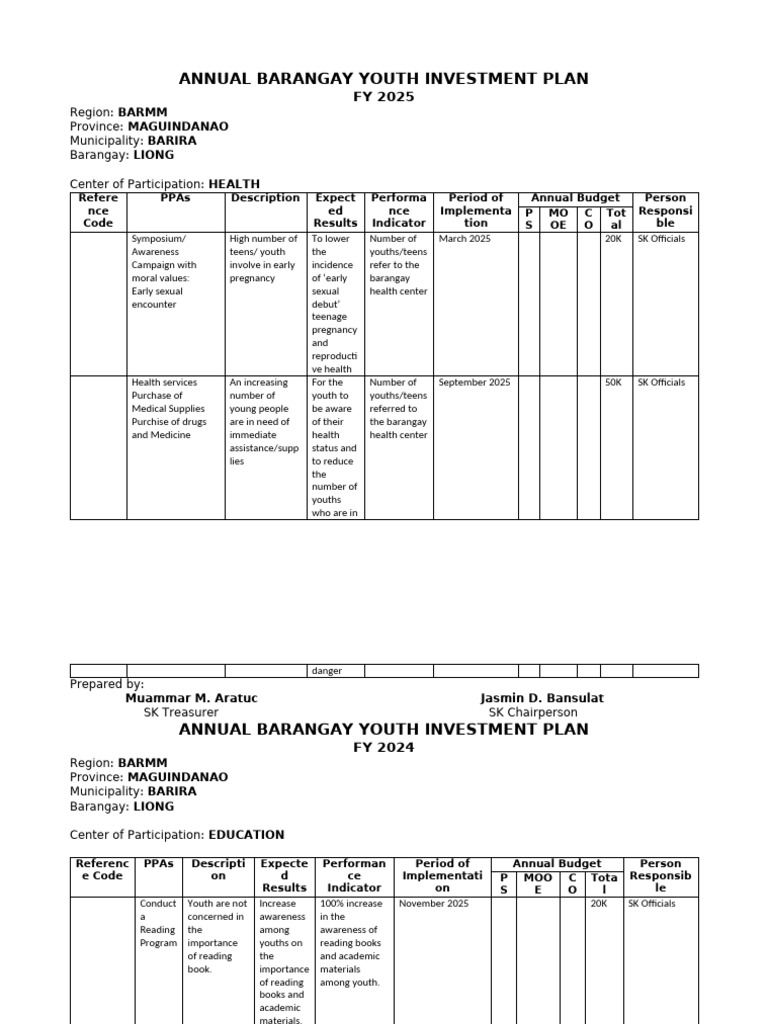 Annual Barangay Youth Investment Plan | PDF | Social Ethics | Human Rights