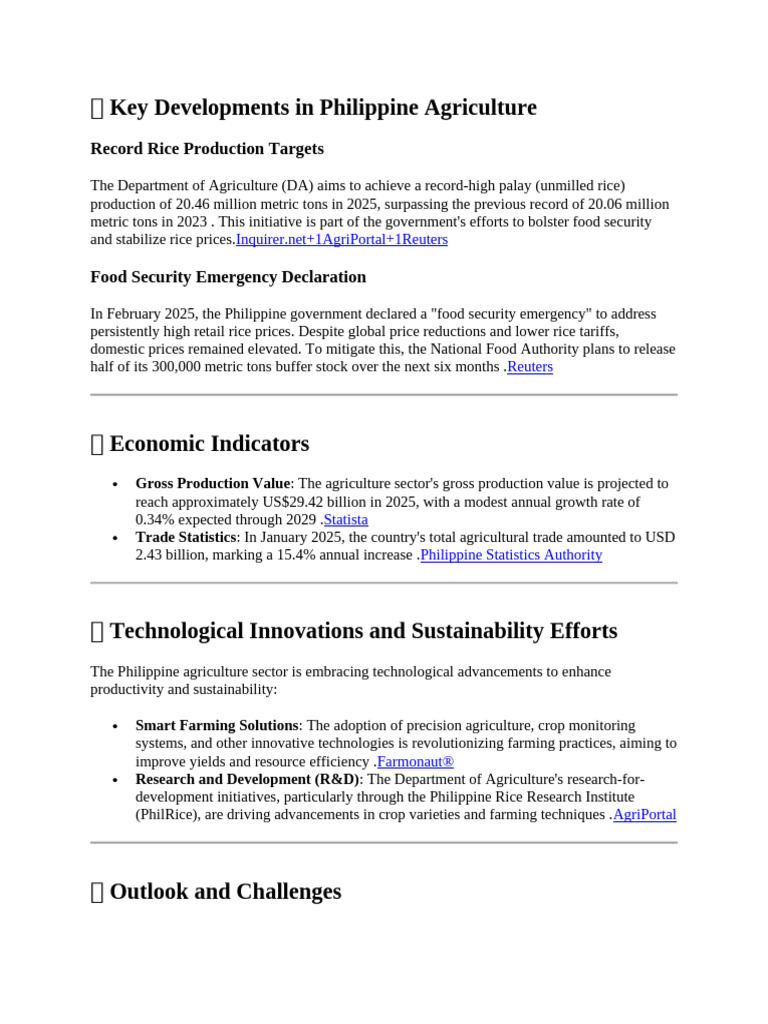 Philippine Agriculture Outlook 2025 | PDF | Agriculture | Food Security