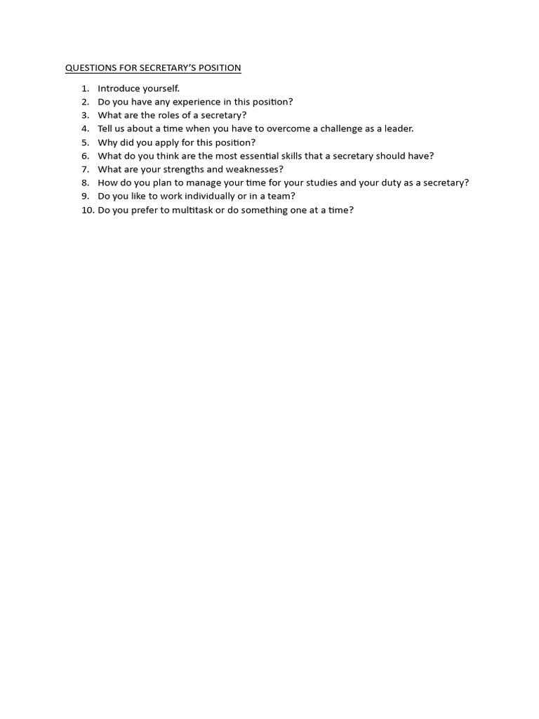 Secretary Interview Questions Guide | PDF