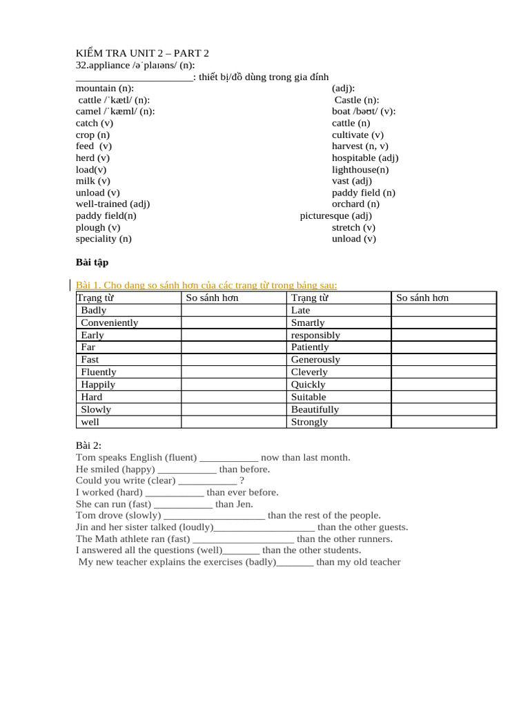 Unit 2 Vocabulary and Exercises | PDF