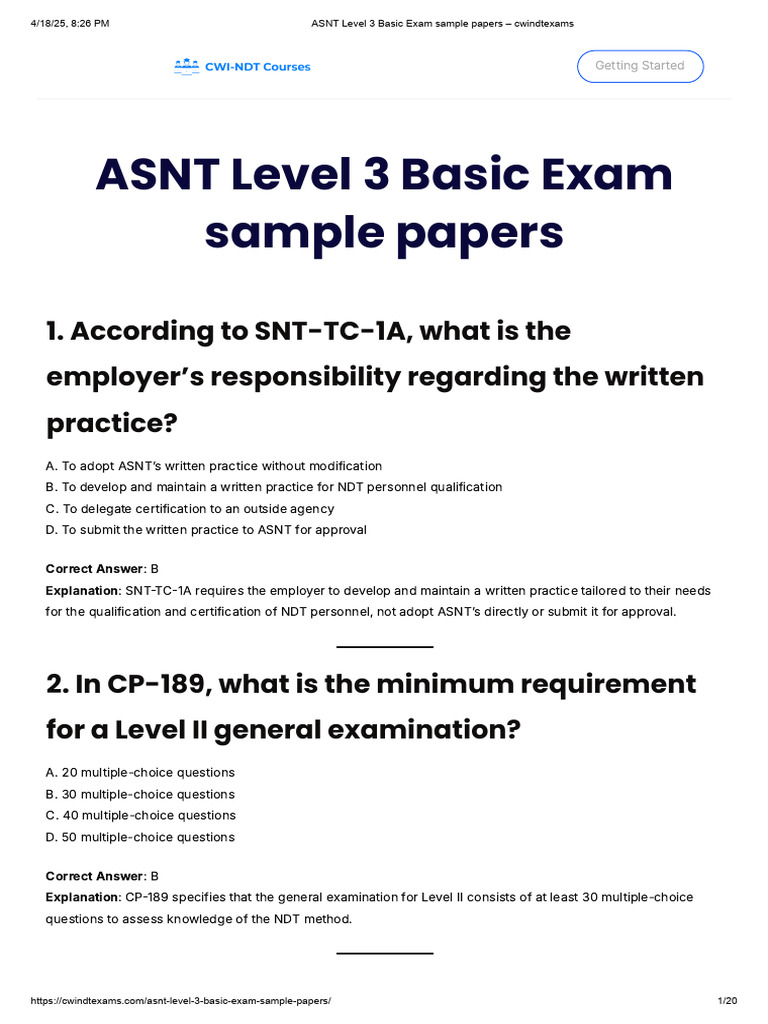 ASNT Level 3 Basic Exam Sample Papers – Cwindtexams | PDF ...