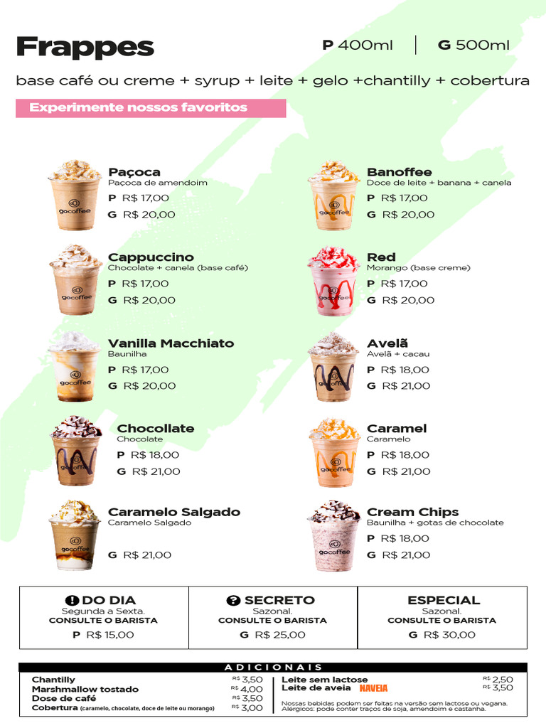 Cardápio de Bebidas e Doces Go Coffee | PDF | Café | Bebida