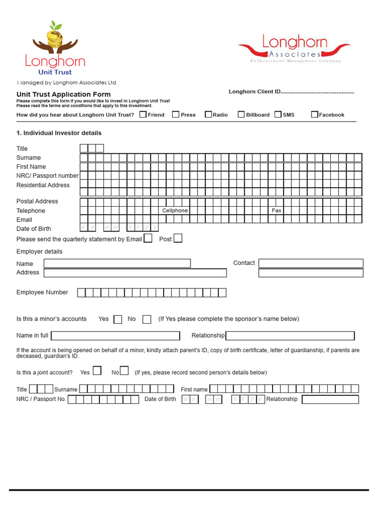Longhorn Unit Trust Application Form | PDF | Securities (Finance) | Stocks