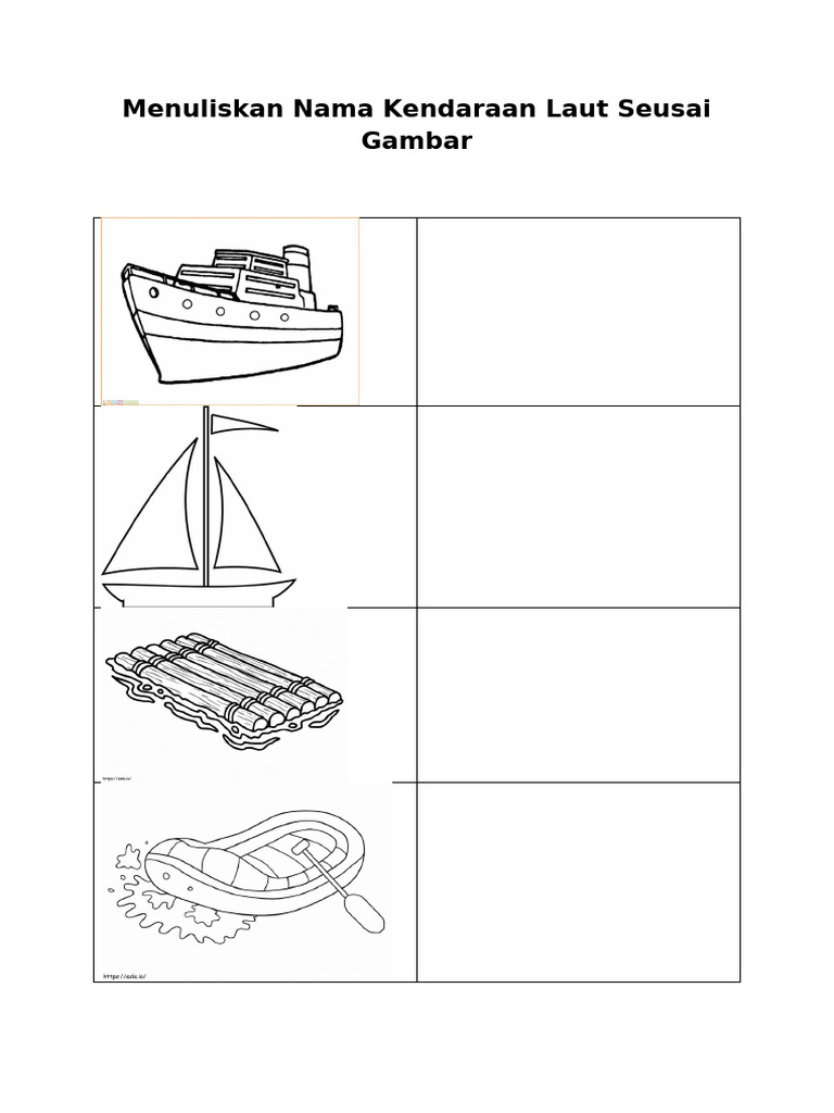 Menuliskan Nama Kendaraan Laut Seusai Gambar | PDF