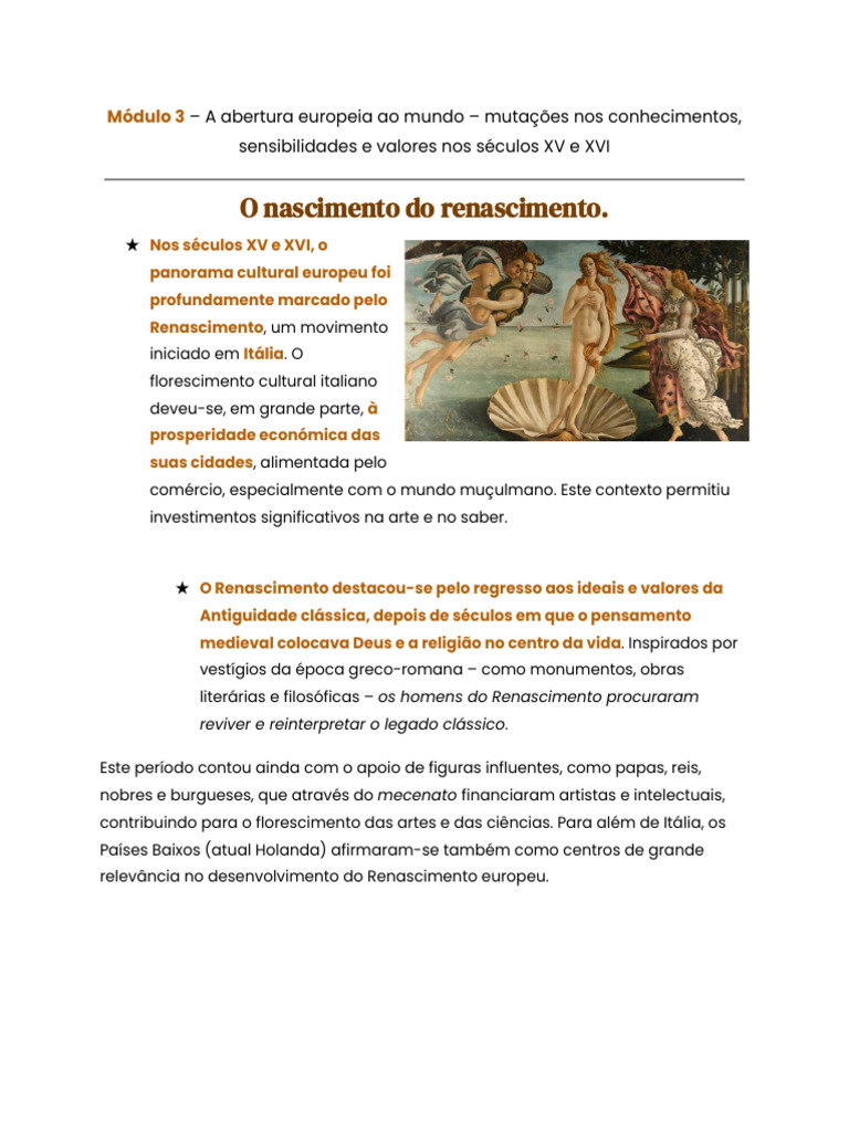 Abertura Europeia nos Séculos XV e XVI | PDF | Renascimento ...