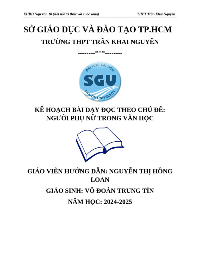 Kế hoạch bài dạy Đọc theo chủ đề NGƯỜI PHỤ NỮ TRONG VĂN HỌC | PDF