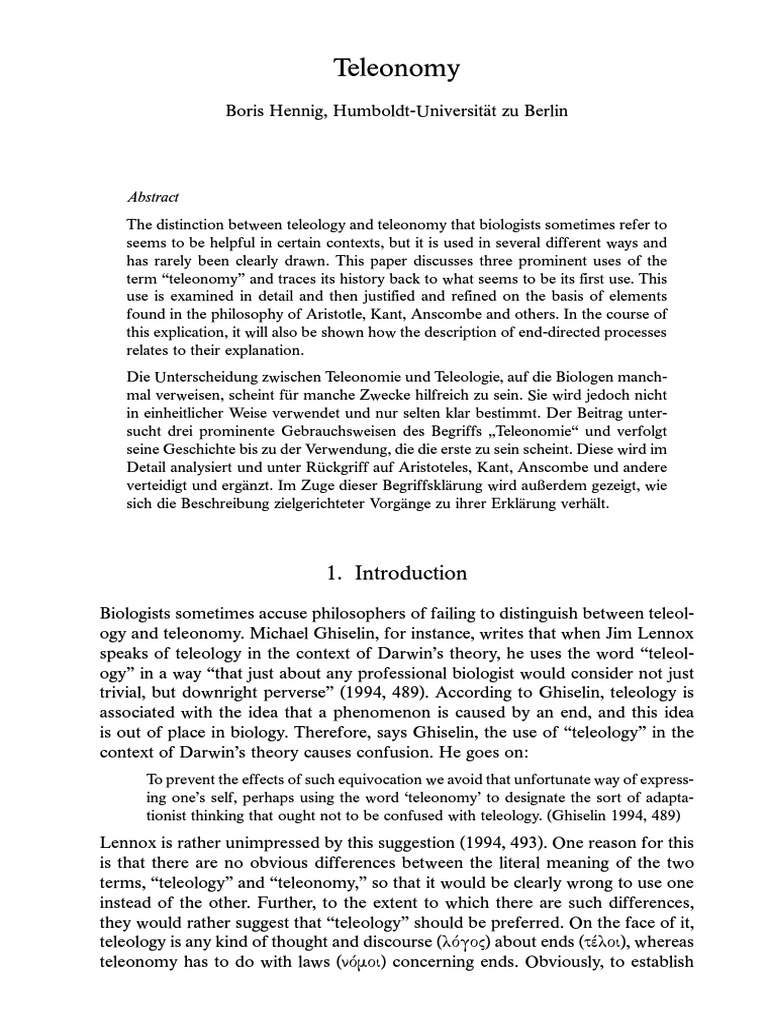 Distinguishing Teleonomy from Teleology | PDF | Causality | Reason