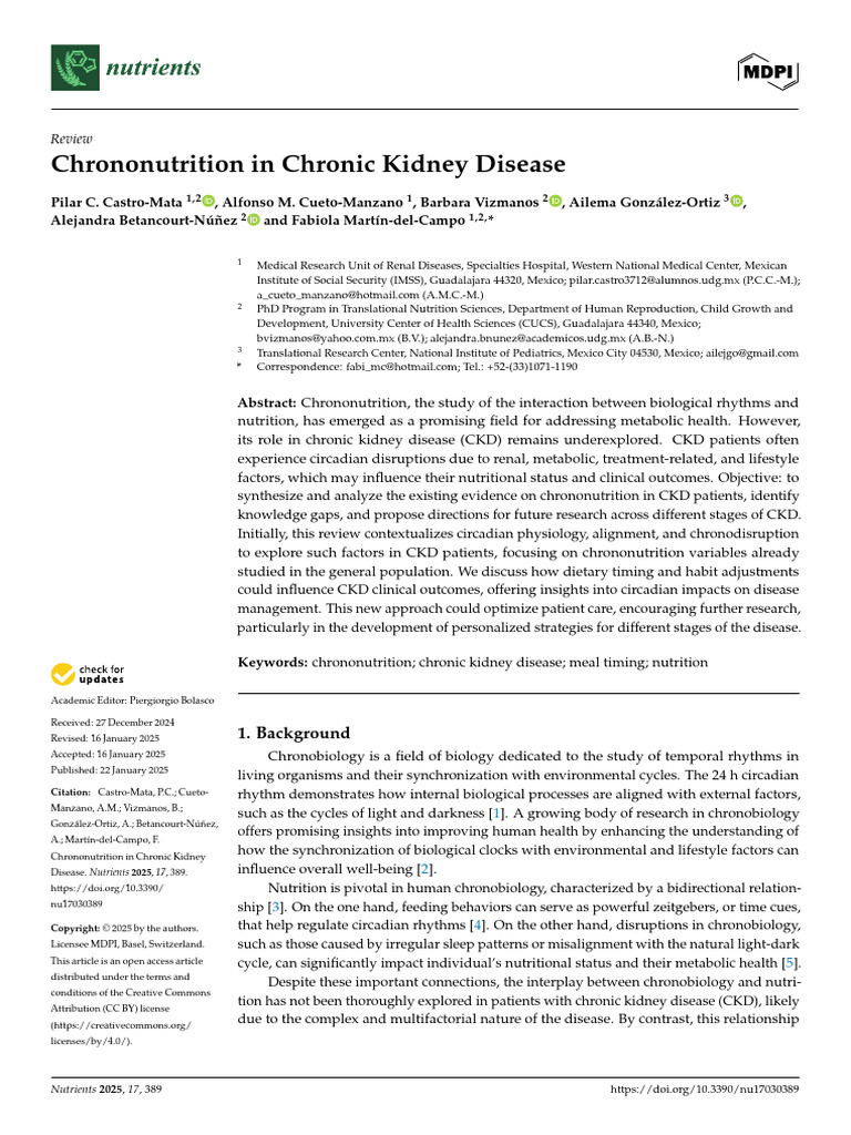 Chrononutrition in Chronic Kidney Disease | PDF | Circadian Rhythm ...