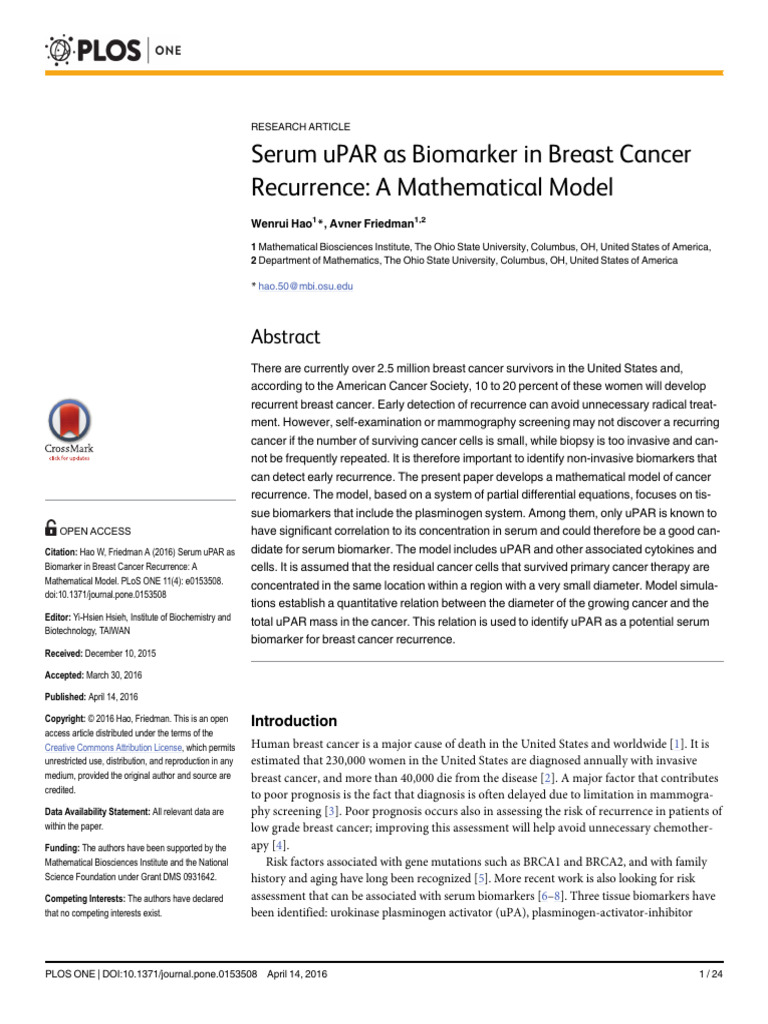 Mathematical Model To Predict Breast Cancer | PDF | Breast Cancer | Cancer