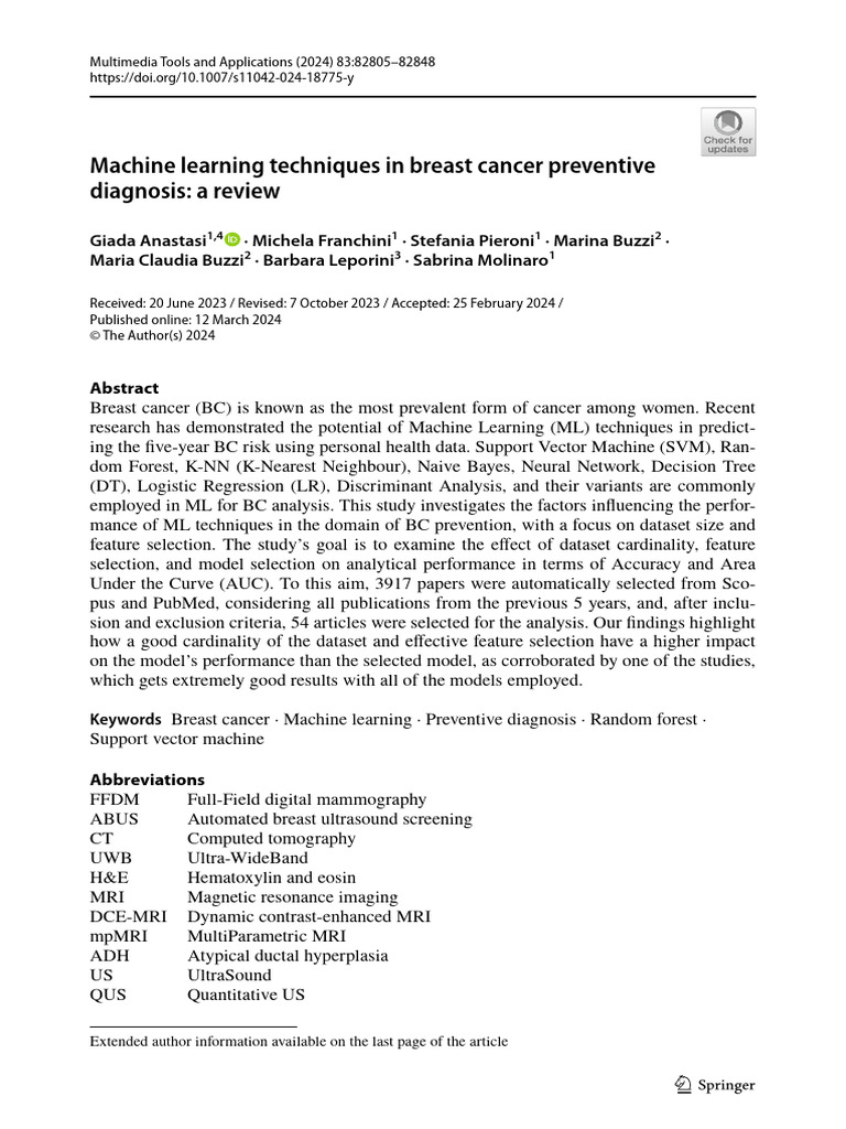 ML techniques in breast cancer | PDF | Receiver Operating ...