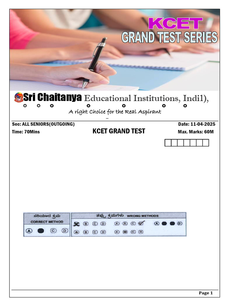 11 04 2025 All Seniors Kcet GT 7on Total Syllabus Physics Q Paper | PDF ...