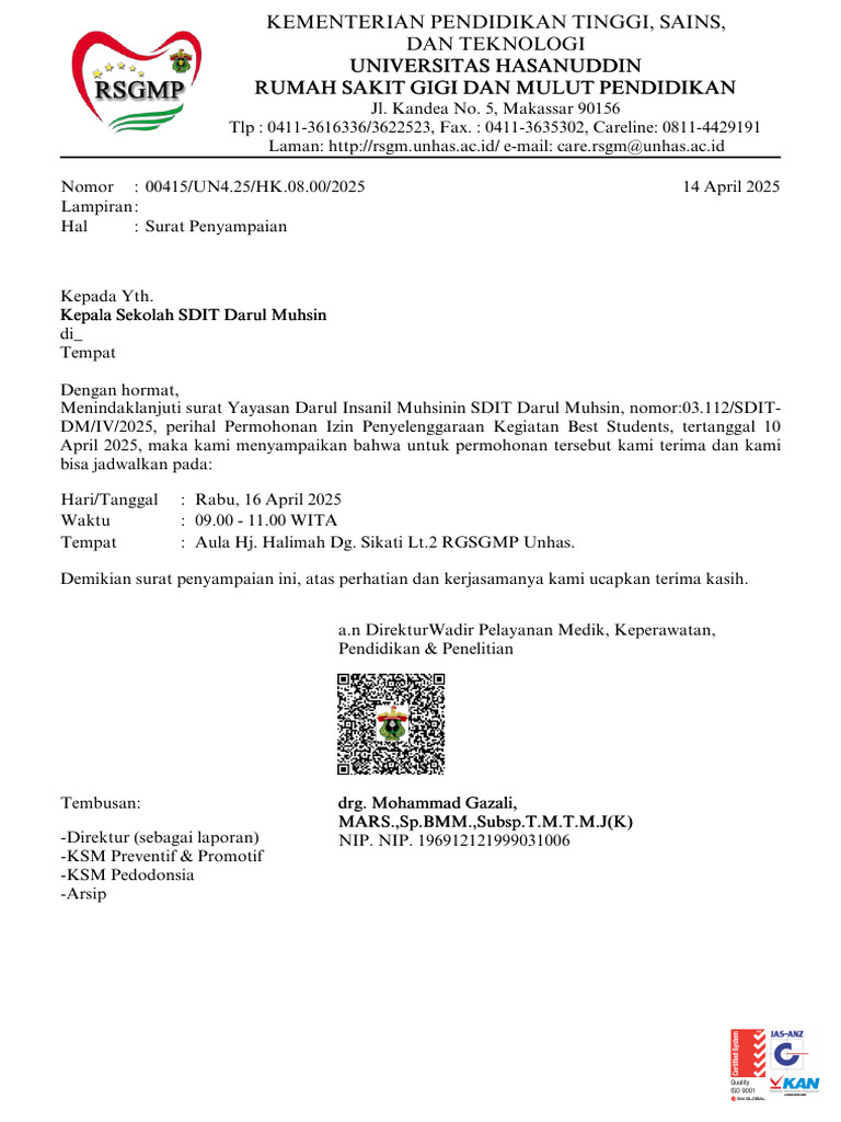 Izin Kegiatan Best Students SDIT Darul Muhsin | PDF