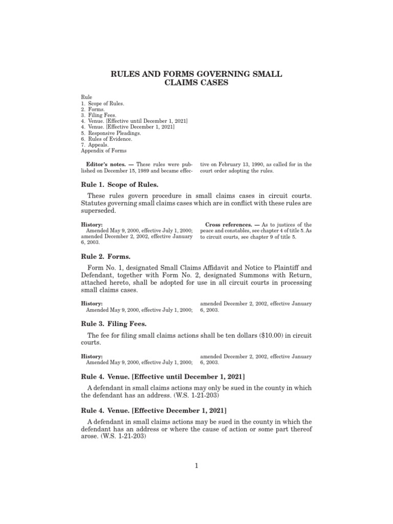 Small Claims Court Rules and Forms | PDF | Affidavit | Summons