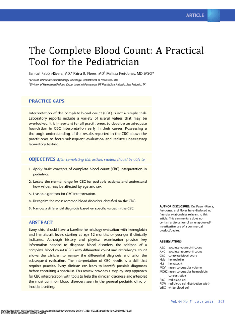 Pediatric CBC Interpretation Guide | PDF | Anemia | White Blood Cell